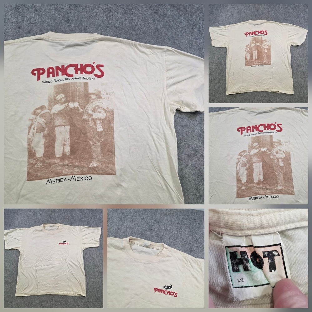 Vintage Pancho's Merida Mexico T Shirt Mens 2XL White HOT Restaurant Bar Tee
